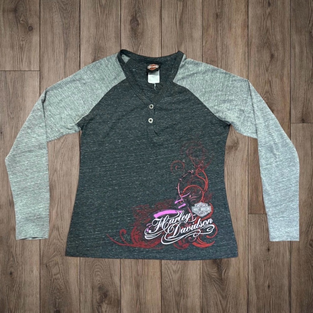 Harley-Davidson Charcoal and Pink‎ Raglan Shirt